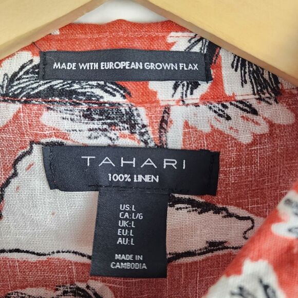 Tahari 100% Linen Casual Button Down Shirt Short Sleeve Hawaian Top Size L - Picture 3 of 16